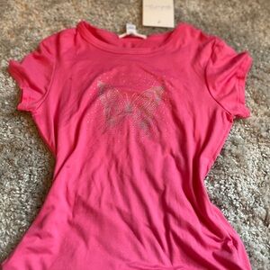Pink Butterfly Graphic T-Shirt and beige cross
